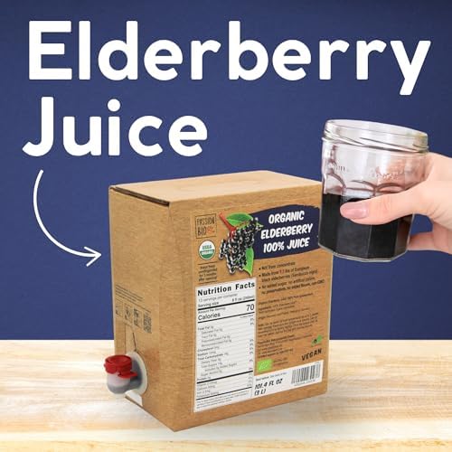 Organic Elderberry Juice Box 101.4 Fl Oz | Pure Fruit Juice, Not From Concentrate | Organic, Vegan, Non-GMO | No Added Sugar, Easy-Pour Tap Packaging