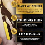 The Cambridge Cutthroat® Cut Throat Razor Kit with Blades & Travel Pouch - Black & Gold Stainless Steel Professional Barber Shaver Men - Straight Edge Moustache & Beard Shaper