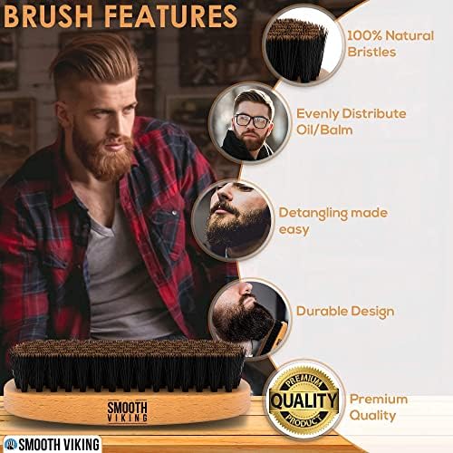 Beard Brush and Comb - Natural Boar Bristle Beard Brush & Beard Comb for Men - Facial Hair Care Gift Set for Men - Mustache Styling, Grooming & Shaping Tools