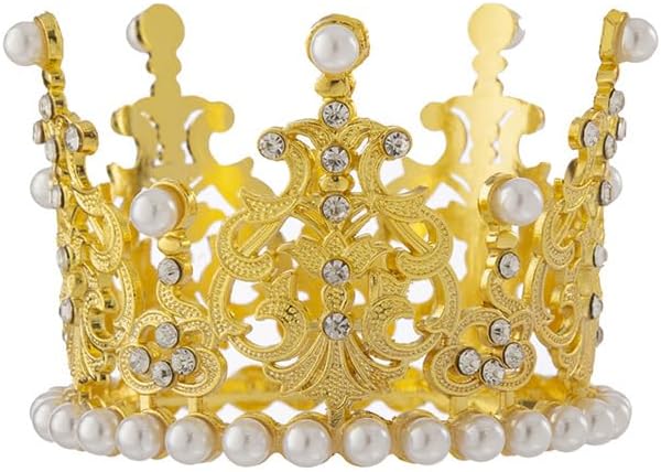 Women Girls Retro Man-made Pearl Crown Bride Tiara Cake Topper Decoration For Wedding Birthday Prom Queen Pageant