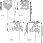 24 PCS 25th Anniversary Cupcake Toppers Glitter Heart 25 Silver Wedding Anniversary Cupcake Picks Cheers to 25 Years Cake Decorations for Happy 25th Wedding Anniversary Party Supplies