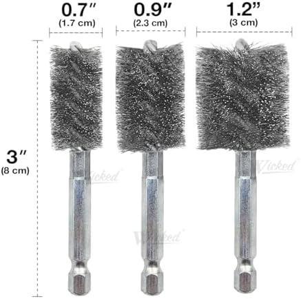 WICKED Professional ID Copper Tube Pipe Cleaner Replacement Brushes (1/2” & 3/4’’ & 1” (Multi-Pack))