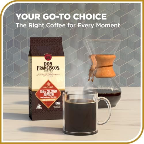 Don Francisco's 100% Colombia Supremo Ground Coffee, Medium Roast – 100% Arabica Coffee, 12 oz Bag