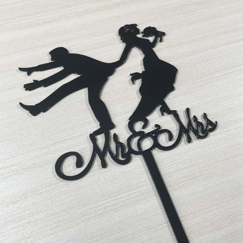 Mr & Mrs Cake Topper, Funny Love Wedding Cake Topper in Black Acrylic