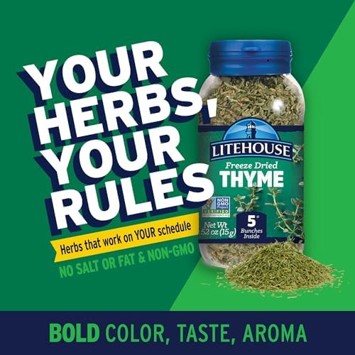Litehouse Freeze Dried Thyme - Substitute for Fresh Thyme, Jar Equal to 5 Thyme Fresh Bunches, Organic, Thyme Seasoning, Non-GMO, Gluten-Free - 0.52 Ounce