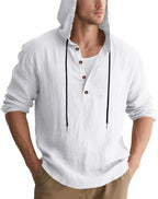 Mens Cotton Linen Hoodies Long Sleeve Button Down Shirts Casual Hawaiian Beach Yoga Sweatshirts