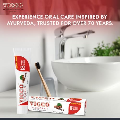 Vicco Vajradanti Ayurvedic Herbal Toothpaste for Oral Care & Gum Health by Vicco – 70 Year Legacy of Ayurveda, with 18 Ayurvedic Herbs & Barks, Fluoride-Free, Vegan – 7 oz (3 Pack)