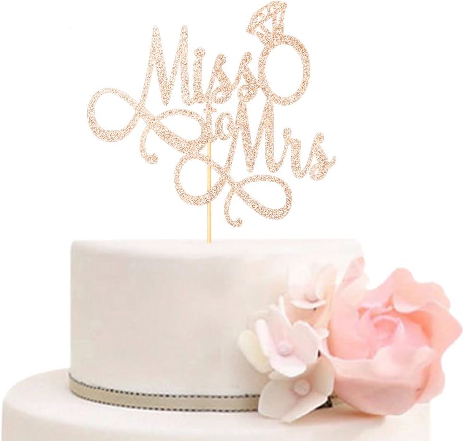 Miss To Mrs Cake Topper, Glitter Wedding Engagement Bridal Shower Bachelorette Party Decorations Supplies, Rose Gold
