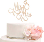 Miss To Mrs Cake Topper, Glitter Wedding Engagement Bridal Shower Bachelorette Party Decorations Supplies, Rose Gold