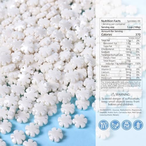 White Sprinkles for Cake Decorating 3.52 Ounce, White Snowflake Sprinkles Perfect for Cupcake Toppers Wedding Party Valentines Halloween Christmas Supplies