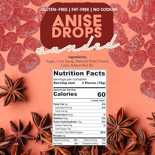 SweetGourmet Sanded Anise Drops, Hard Candy, Classic Holiday Treat, Gluten-Free, Fat-Free, 1 Pound Bag