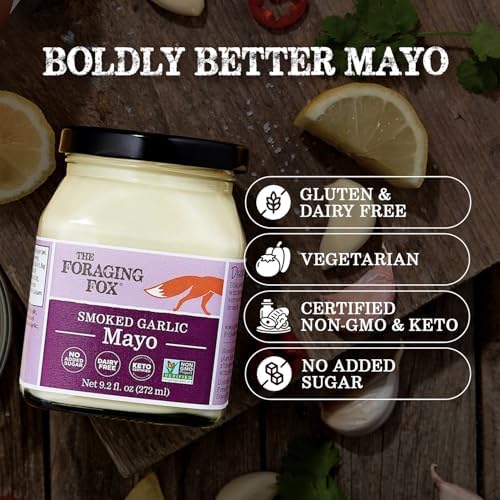 The Foraging Fox | Smoked Garlic Mayo (2 x 9.2 fl oz) | Made with Avocado & High-Oleic Sunflower Oils | Certified Keto & Non-GMO, Gluten & Dairy Free, Vegetarian, No Added Sugar | Aioli Burger Sauce