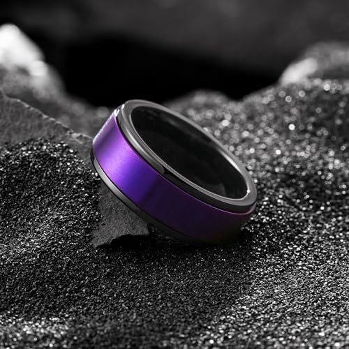 King Will 316L Stainless Steel Spinner Ring for Men Women-8mm Black/Silver/Gold Stress Anxiety Relief Fidget Ring Multiple Styles Wedding Band Comfort Fit Size 4-16