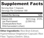 NATURELO Vitamin D - 2500 IU - Plant Based from Lichen - Natural D3 Supplement for Immune System, Bone Support, Joint Health - Vegan - Non-GMO - Gluten Free - 180 Capsules