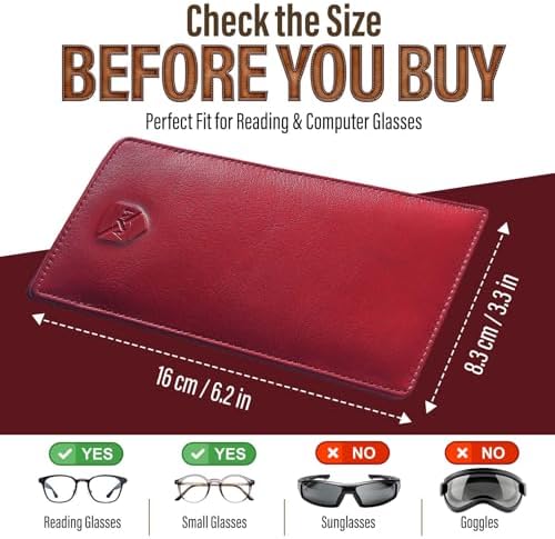ALLEN & MATE 100% Leather Slim Glasses Case for Reading and Computer Glasses for Men & Women