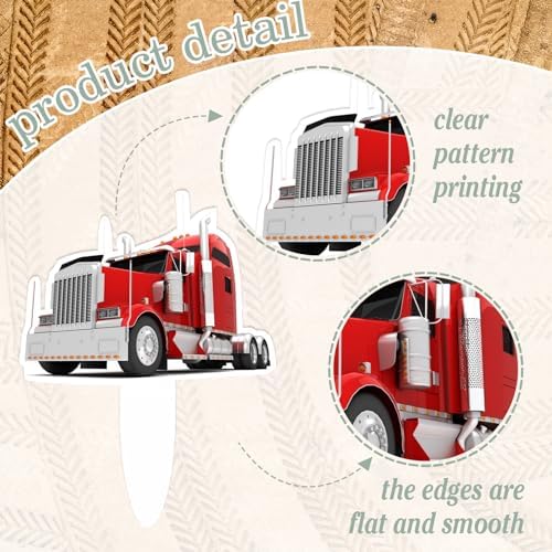 24-Pcs Semi Truck Cupcake Toppers Set Transportation Themed Happy Birthday - Kids Big Truck Themed Party, Boy and Girl Birthday Party, or Baby Shower Party Car Decorations - LIANGSS