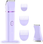 Bikini Trimmer for Women, 2-in-1 Waterproof Painless Body Shaver for Legs, Underarms, Bikini Line with Narrow & Wide Ceramic Blades, 3 Combs, USB Rechargeable, Travel Friendly Gift for Women,Mauve