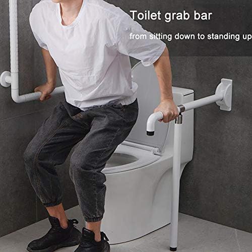 Wall to Floor Folding Toilet Grab Bar, Bathroom Handrails with Supporting Legs, for Elderly Disabled Handicap, White/Yellow (26inch/30inch)