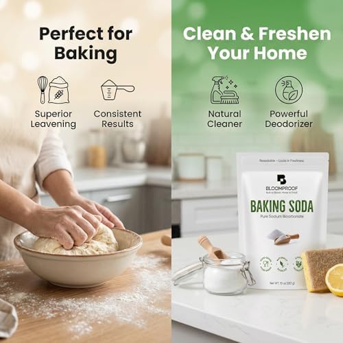 BloomProof Baking Soda 10 oz, Sodium Bicarbonate, Aluminum Free, Resealable Pouch for Baking, Cooking & Cleaning