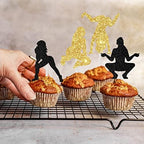 Cheereveal 24PCS Twerk Cupcake Toppers, Black and Gold Glitter Pole Dancing Cupcake Toppers for Funny Halloween Bachelorette Adults Birthday Party Decorations