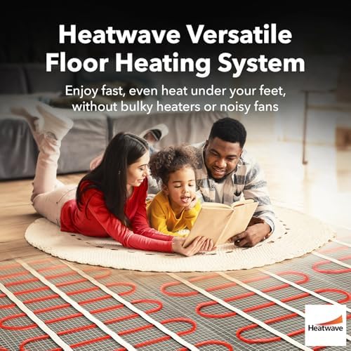 Electric Floor Heating System for Tile 15 sqft 120V 1.5Amps 180Watts-Heated Flooring System for Bathroom Floor Heating Kit Underfloor Comfort Heat 7Day/4Event Programmable GFCI Thermostat by Heatwave