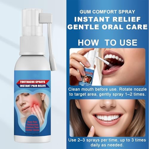 Toothache Relief Spray for Adults, Instant Pain Relief Oral Spray for Wisdom Teeth Inflammation, Swollen Gums, Canker Sores & Denture Pain, Anti-Inflammatory & Swelling Soothing Spray, 0.7 fl.oz/20ml.