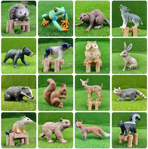 16 PCS Forest Animals Figures, Woodland Creatures Figurines, Miniature Toys Cake/Cupcake Topper Birthday Gift for Kids, Woodland Baby Shower Decorations