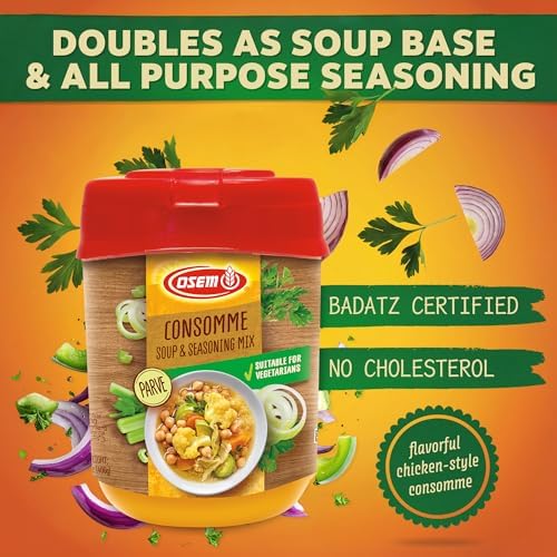 Osem Consomme - Chicken Flavored Stock Powder for Cooking, Chicken Bouillon Powder Mix No MSG, Powdered Soup, Stew, or Rice Flavor Base, Kosher - 14.1 oz (Pack of 4)