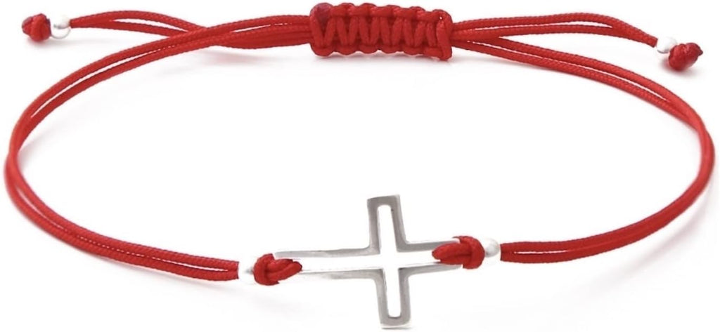 Red String Cross Sterling Silver 925 Bracelet Thread Wristband Charm Unisex Jewelry