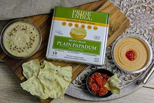 Pride of India Mung Bean Papadum – 10 Count, 3.53 oz | Crispy Lentil Chips with Light Crunchy Texture | Ready to Cook Indian Papad Snacks, Vegan Gluten Free Crackers for Dips, Curry, Appetizer and Everyday Snacking