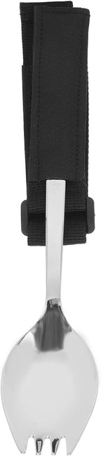 Adaptive Fork Spoon, Prevent Slip Weighted Handle Stainless Steel Disabled Cutlery with Strap for Hand Tremors Arthritis