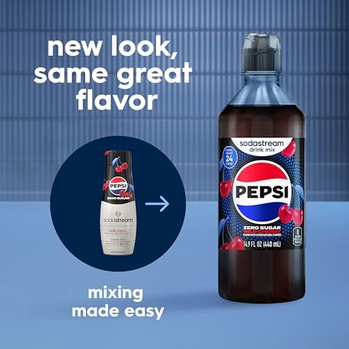 SodaStream Pepsi Wild Cherry Zero Sugar New Pour Bottles Drink Mix (440ml, Pack of 4)
