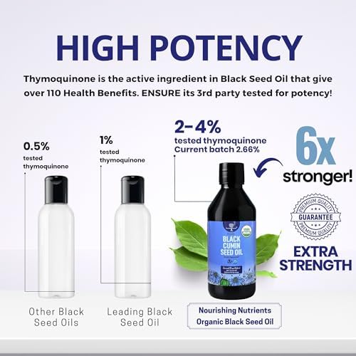Organic Black Cumin Seed Oil-USDA-Cold Pressed –up to 6X Stronger Thymoquinone - Pure Nigella Sativa Cumin Seeds -Premium Supplement for Immune Support, Skin & Hair (8.5 fl oz)