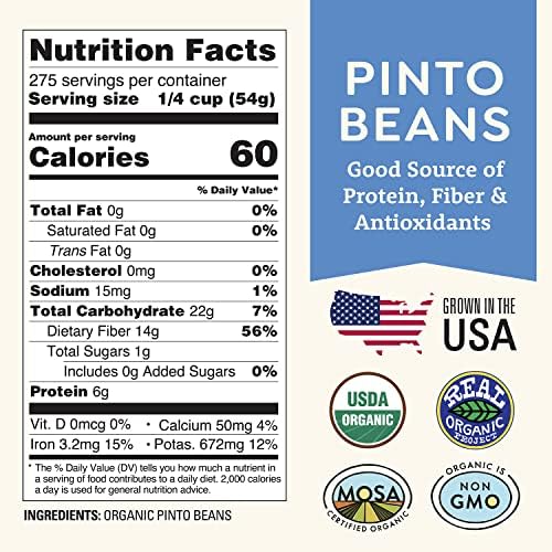 Organic Dried Pinto Beans 25 lb bulk - Non-GMO, Tested Clean Certified, Vegan - Rich in Fiber & Protein for Soups, Burritos, Salads, and Chili - Farmed From Regenerative Soil, Grown In USA by Doudlah Farms
