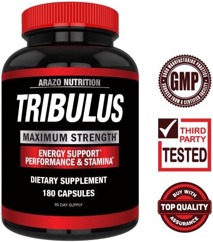 Arazo Nutrition Tribulus Terrestris 1500mg Extract Powder Per Serving – 180 Capsules - Energy Booster with Estrogen Blocker