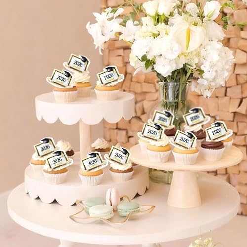40Pcs Edible Square 2026 Graduate Diploma Cupcake Toppers Edible Graduate Cap Cupcake Picks for 2026 Graduation Party Cake Cupcake Decorations