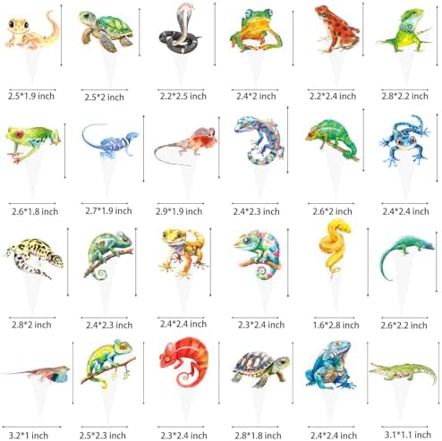 Reptile Party Cupcake Toppers 48Pcs Reptile Animals Theme Cake Decorations Reptile Lizard Cupcake Picks Swamp Reptile Birthday Party Supplies for Snake Turtle Frog Baby Shower Decor
