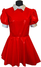 PVC Mini Dress Turtleneck PU A line Dress Faux Leather Turn-Down Collar Dress,Red,XL