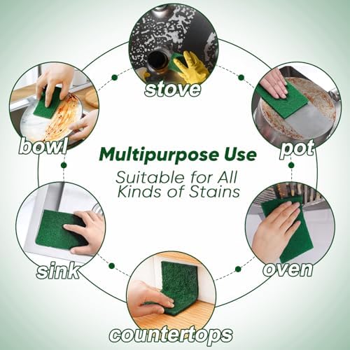 HOMEXCEL Heavy Duty Scouring Pad, 24 Pack Green Scrubbing Pads, Dish Scrubber Reusable for Cleaning, Multipurpose Scrub Pads for Household Kitchen Dishes Pots Pans & Metal Grill