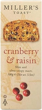Miller's Artisan Biscuits Toast with Cranberry & Raisin | Slim & Ultra-Crispy Toasts | Imported from England | 3.5 oz