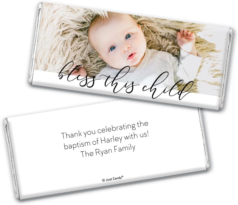 25ct Baptism Candy Personalized Wrappers for Chocolate Bars (25 Pack) - Photo