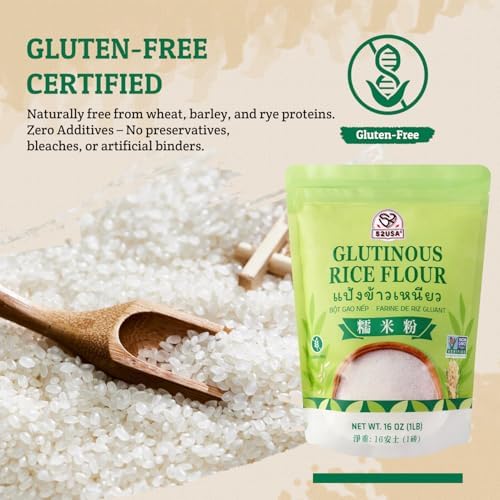 52USA Glutinous Rice Flour 32 Ounce (Basic), 2 Pound (Pack of 2), Rice Flour for Baking or Cooking, Product of THAILAND, All Natural White Rice Flour, Vegan, With Bag
