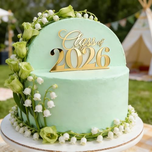 Class of 2026 Cake Topper, Acrylic Gold Graduation Cake Topper Cake Side Decoration for 2026 High School/College/Senior Graduation Party Cake Charm Decor Supplies