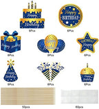 Lnlofen 48Pcs Happy Birthday Cake Toppers Decorations for Boys Men, Blue Gold Birthday Cupcake Toppers, 16th 21st 30th 40th 50th 60th 70th Bday Cupcake Picks Party Supplies