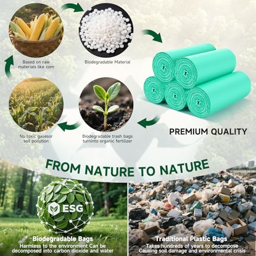 Garbage Bags 13 Gallon Tall Kitchen - Clear Green Biodegradable Large Trash Bags Unscented Leak-Proof Wastebasket Can Liners for Office Bedroom Toilet or Outdoor Heihaily Bulk 75 Count