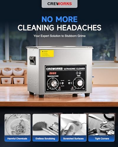 CREWORKS 10L Ultrasonic Cleaner with Heater and Timer, 240W Stainless Steel Ultrasonic Cleaner Machine with Degas & Gentle Modes, Ultrasonic Parts Cleaner with Knob Control for Machine Part Auto Tool