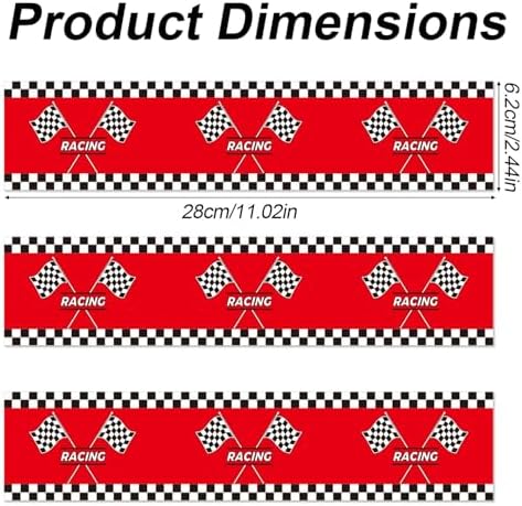 3pcs Racing Car Edible Cake Borders, Birthday Cake Borders Edible Decorations Wrap Strips Pre-Cut Cakes Toppers for Birthday Party (Red Racing Flag Style)