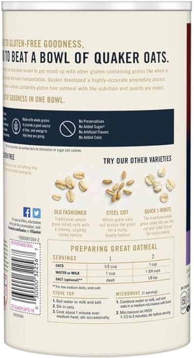 Quaker Oat Gluten Free Original Porridge - 510g (1.12lbs)