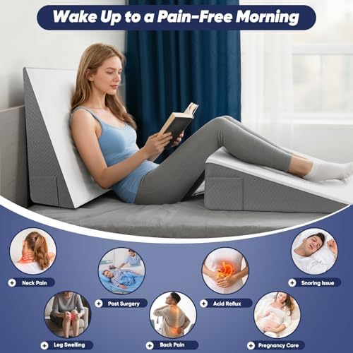 Bed Wedge Pillow for Sleeping, Reading & Resting, 10 inch Cooling Memory Foam Incline Pillow Wedge for Adults Seniors, Ideal for Couch, Bedroom & Living Room, Removable Washable Cover