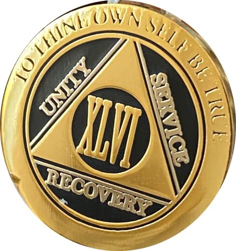 RecoveryChip 46 Year Elegant Black Gold Silver Bi-Plate AA Medallion Serenity Prayer Chip